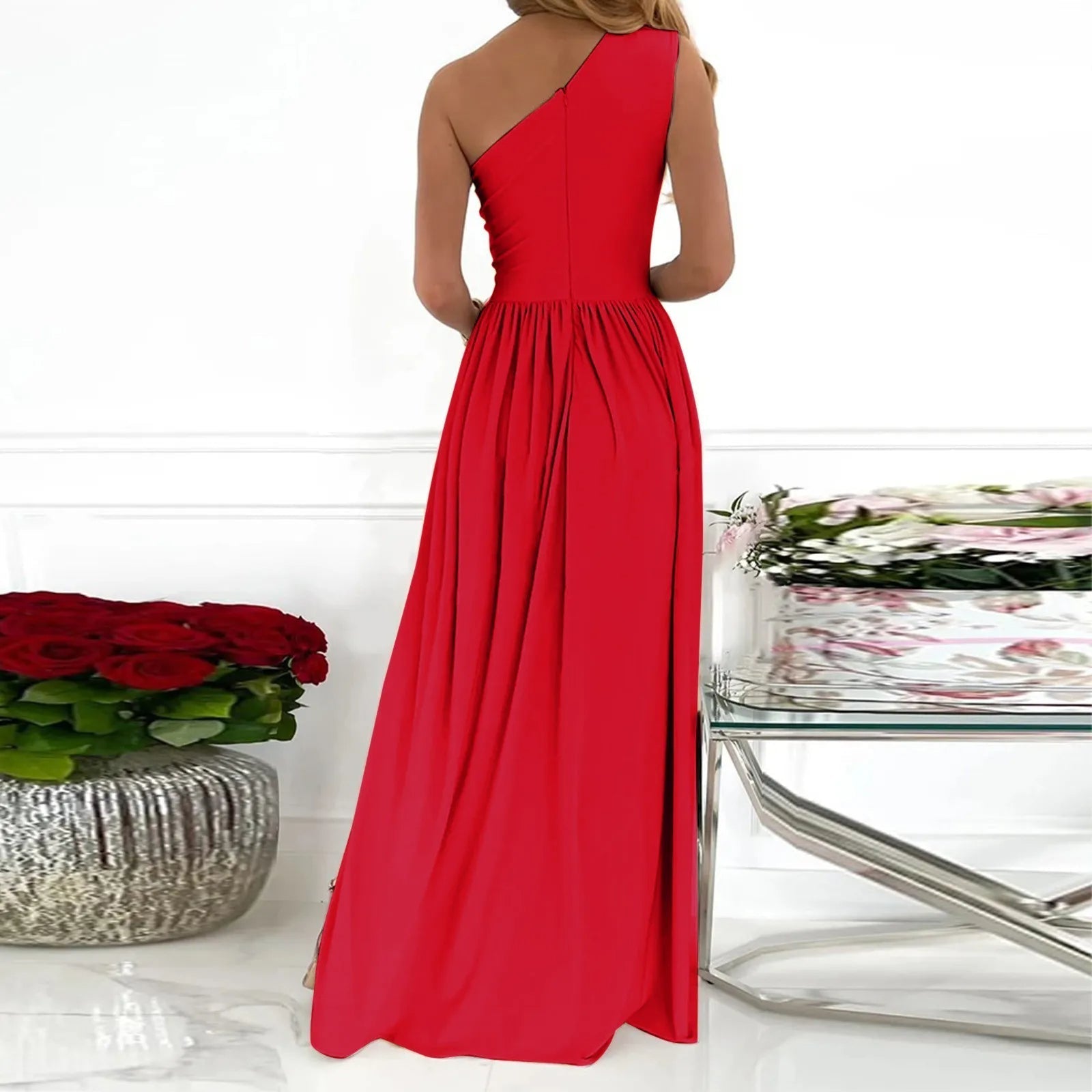 Asymmetrical Dress with Slit - Timeless Elegance