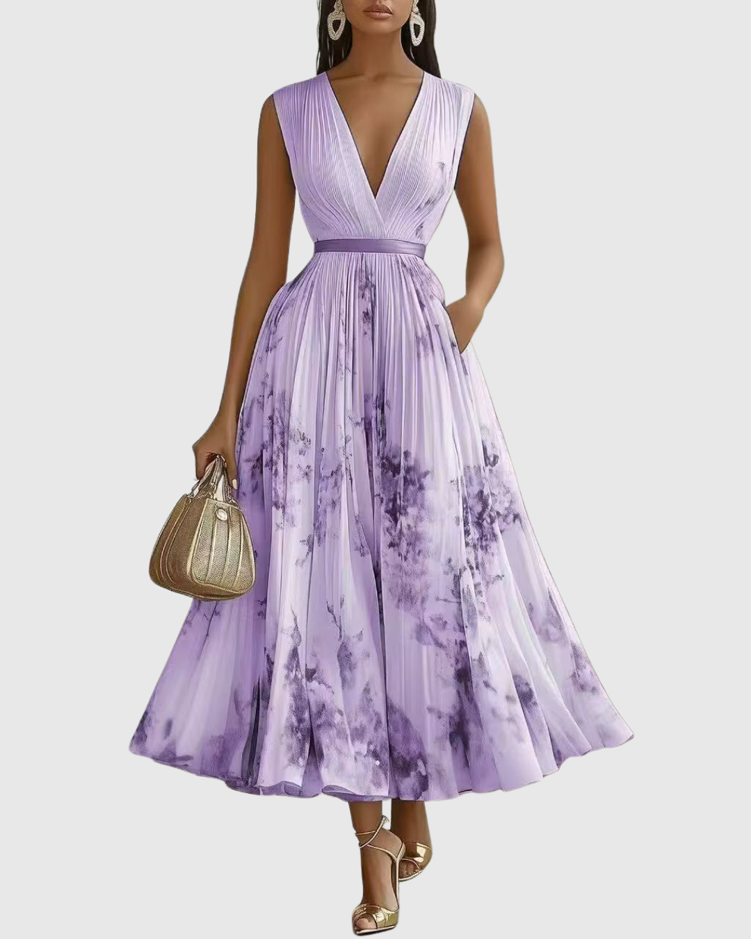 Elegant Long Pleated Dress Rowella - Maxi Fluid Dress for Women