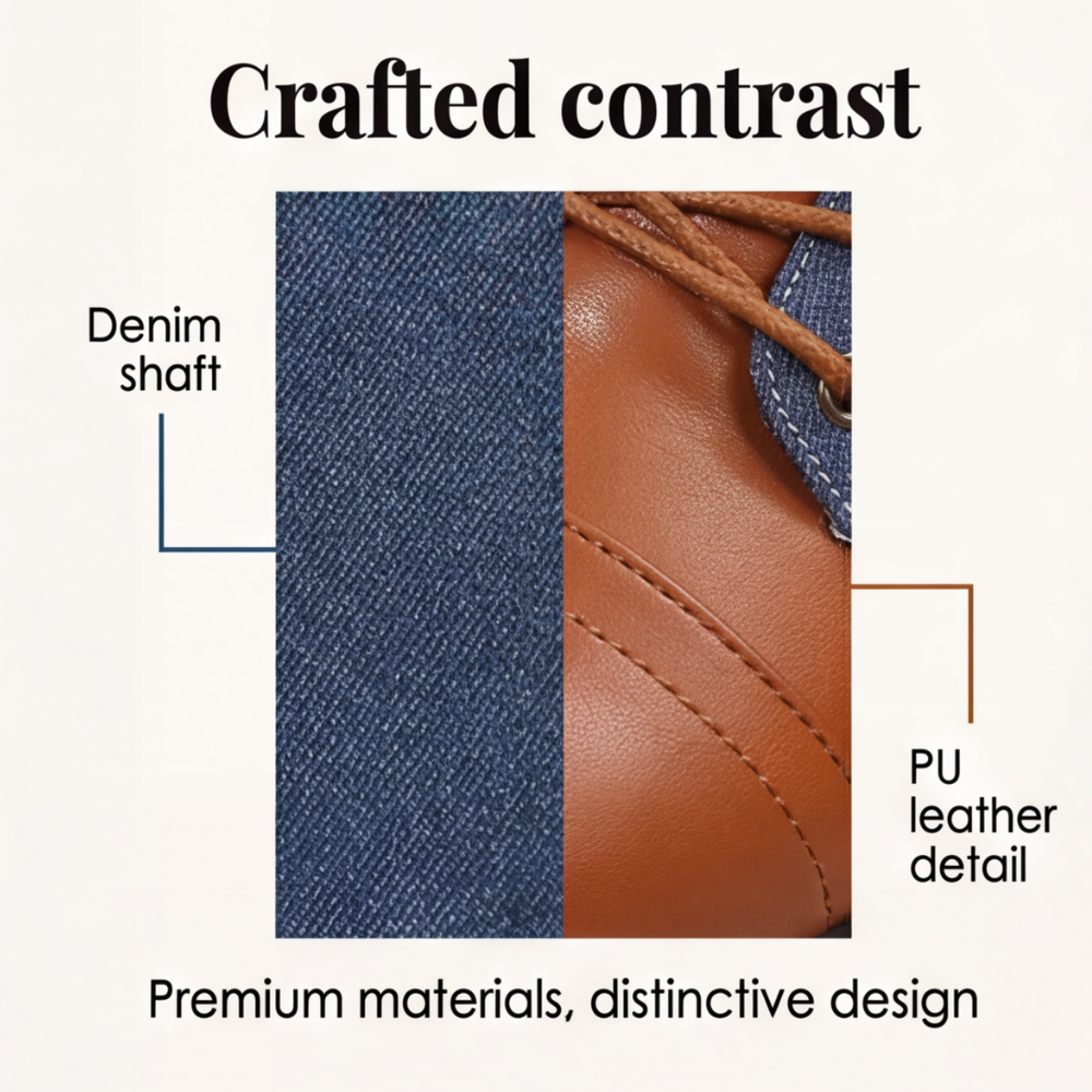 Denara - Denim and Leather Mid-Calf Riding Boots