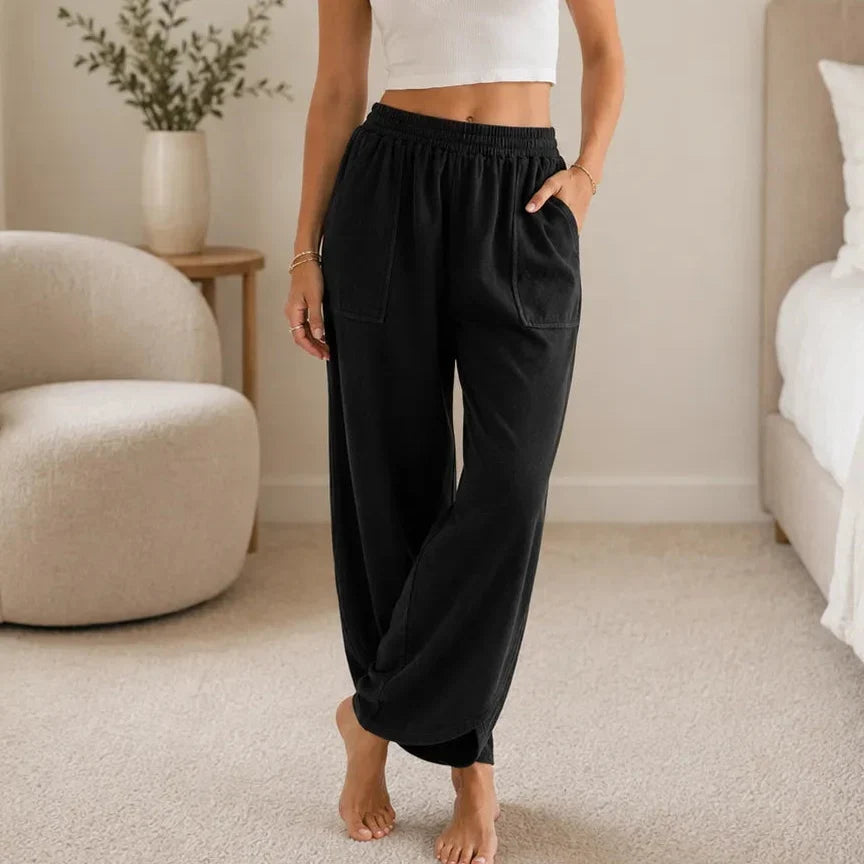 Lounella – Wide Leg Harem Pants with Elastic Waist and Deep Pockets