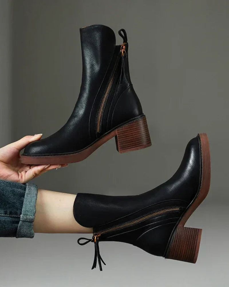 Marcel™ | Black Leather Ankle Boots with Comfortable Heel