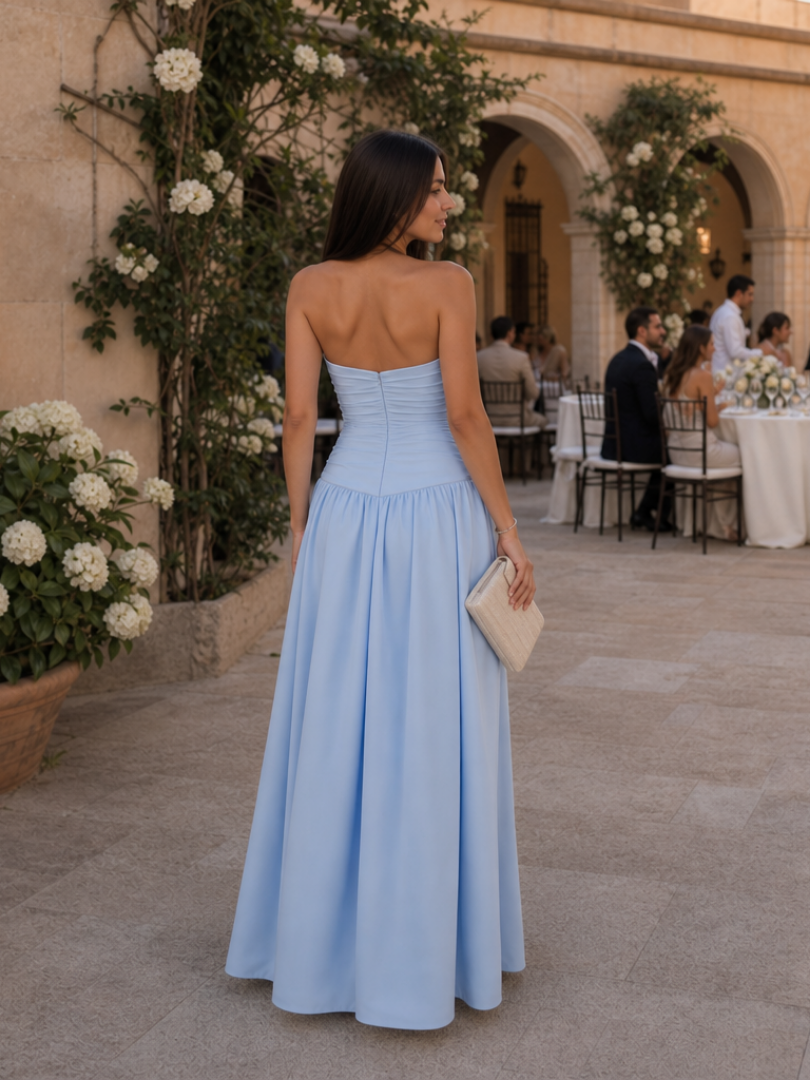 Zelene | Strapless Ruched Bodice Midi Dress