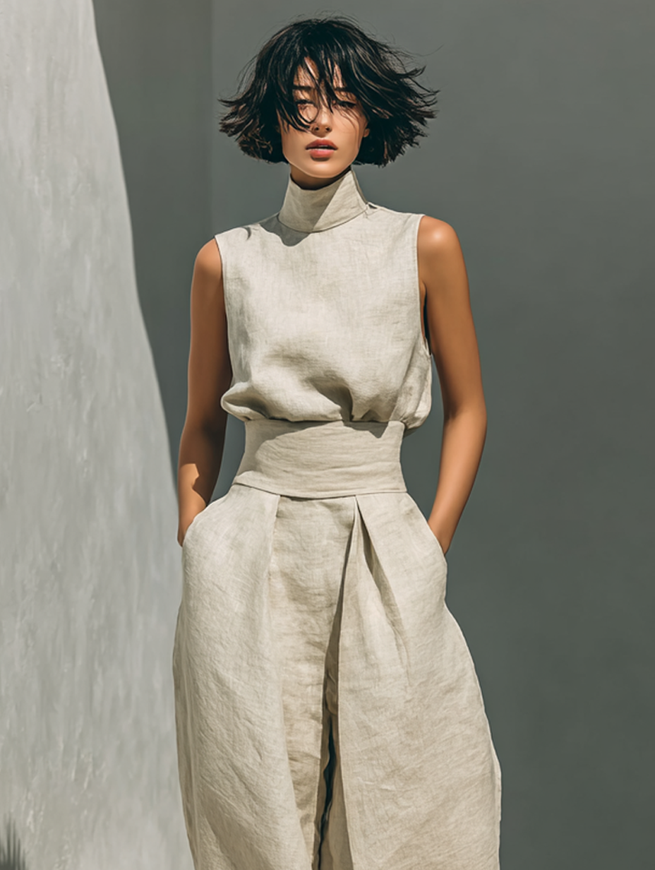 Maria™ | Minimalist Cotton & Linen Tank Top & Wide Leg Pants Set