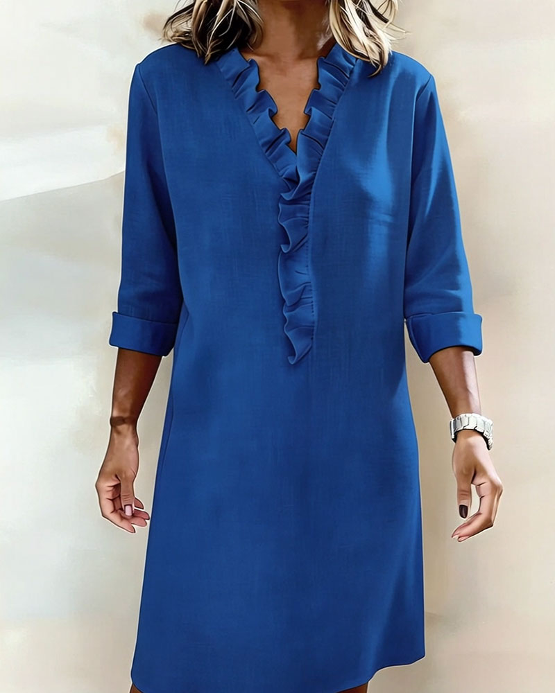 V-Neck Ruffled Dress