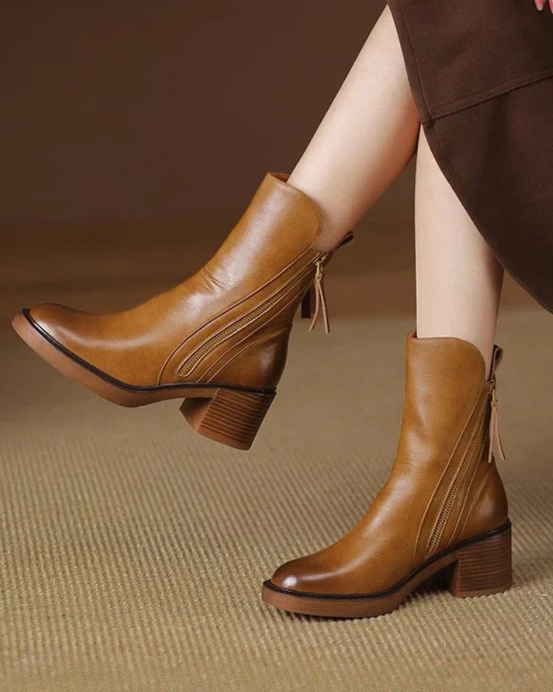 Marcel™ | Black Leather Ankle Boots with Comfortable Heel
