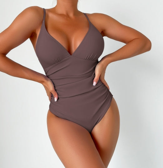LolaBeach - Solid Deep V-Neck Swimsuit