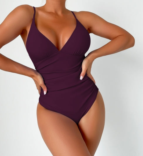 LolaBeach - Solid Deep V-Neck Swimsuit