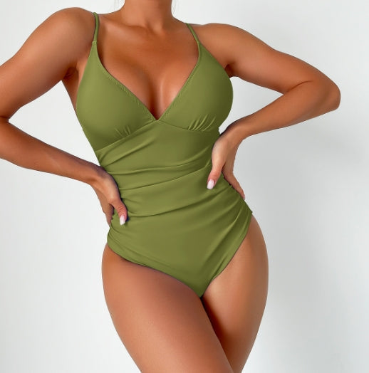 LolaBeach - Solid Deep V-Neck Swimsuit