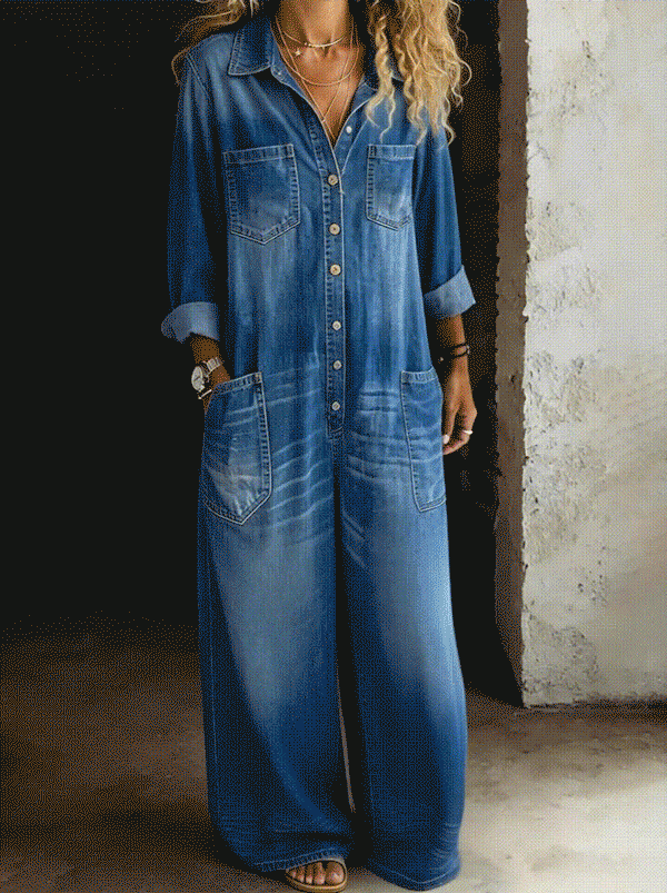 Monroe - Relaxed Wide-Leg Utility Denim Jumpsuit