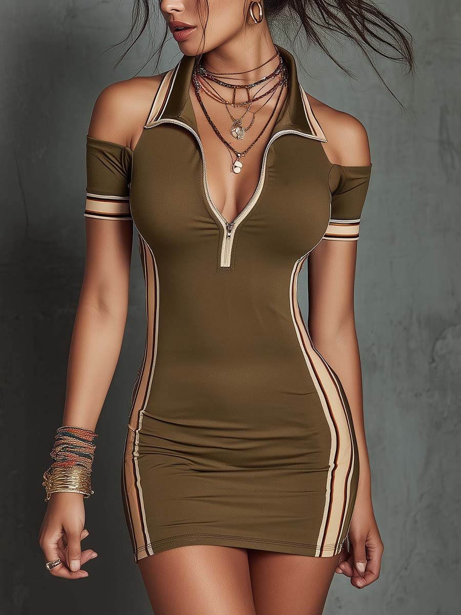 Elegant Sporty Halter Cold-Shoulder Bodycon Mini Dress