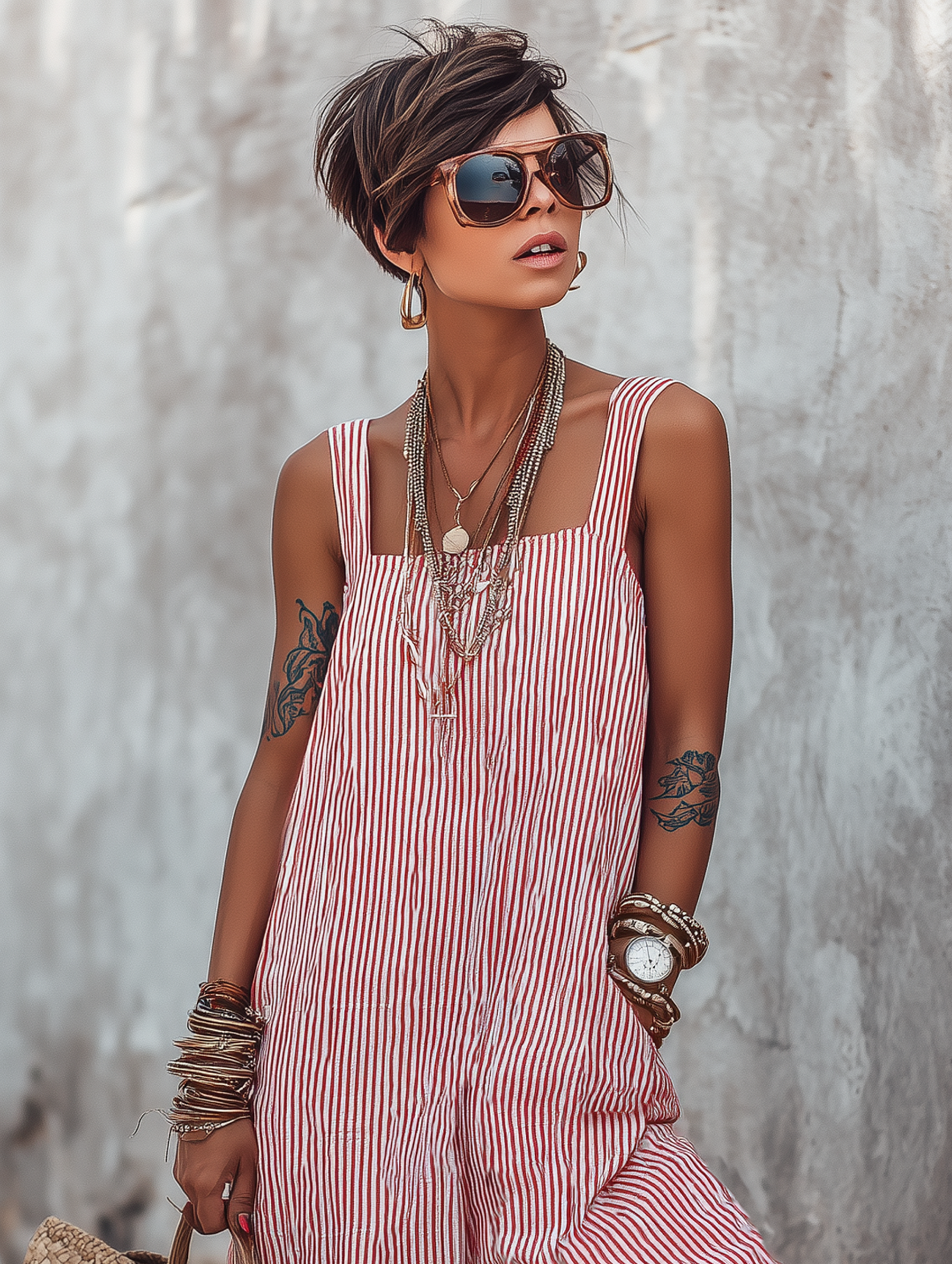 Sleeveless square neck jumpsuit with minimalist stripes and soft cut for women