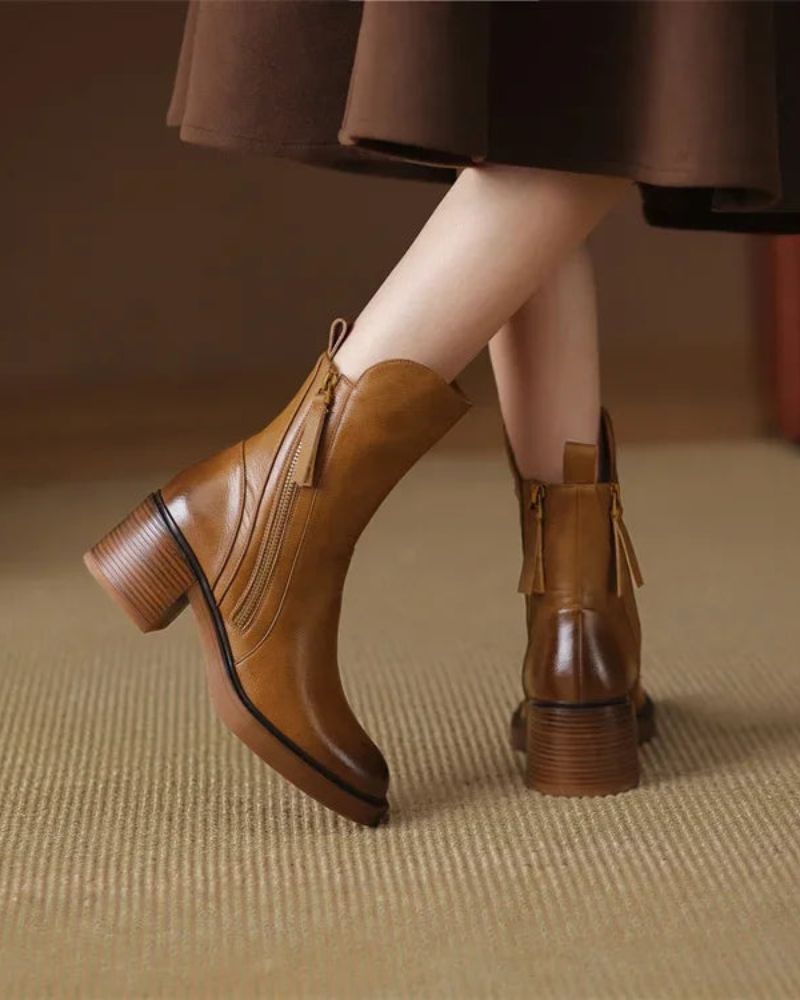 Marcel™ | Black Leather Ankle Boots with Comfortable Heel