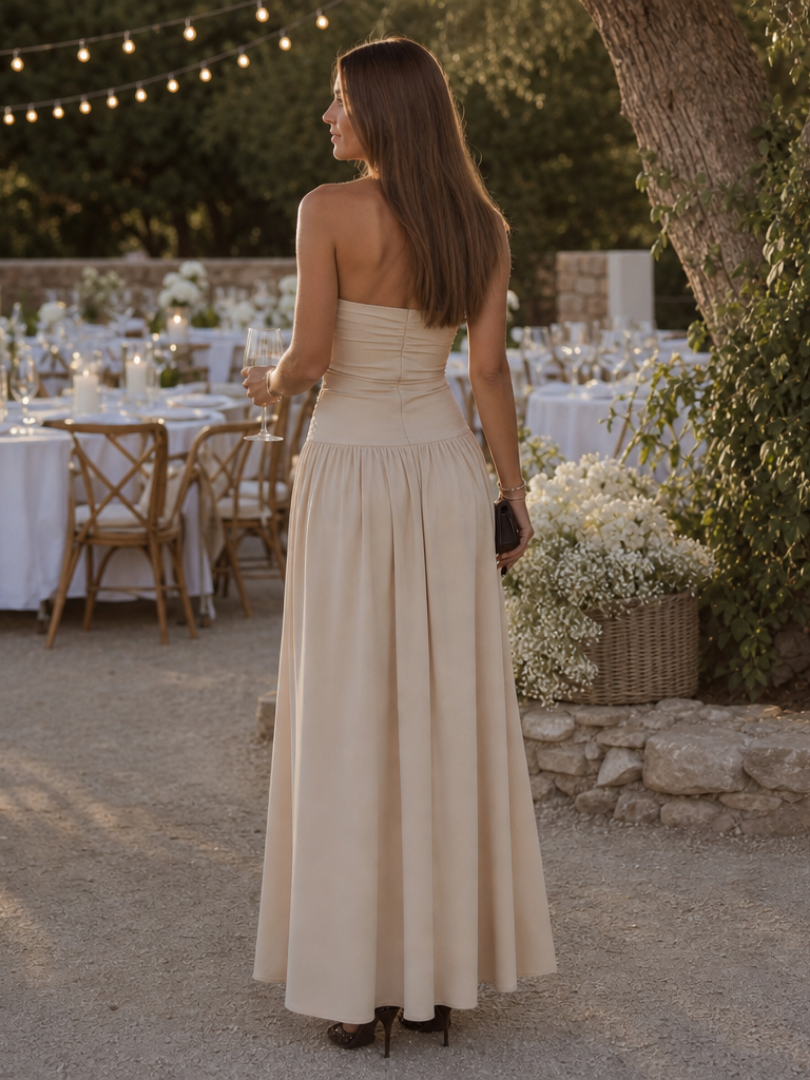 Zelene | Strapless Ruched Bodice Midi Dress