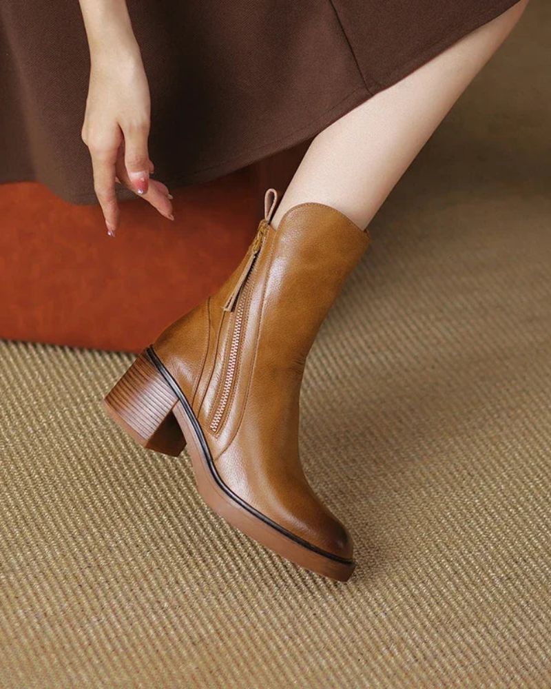 Marcel™ | Black Leather Ankle Boots with Comfortable Heel