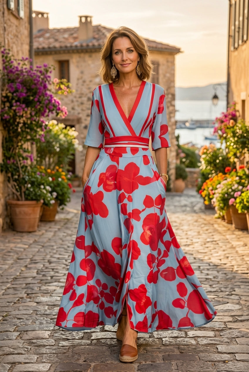 Long V-Neck Dress - Timeless Elegance