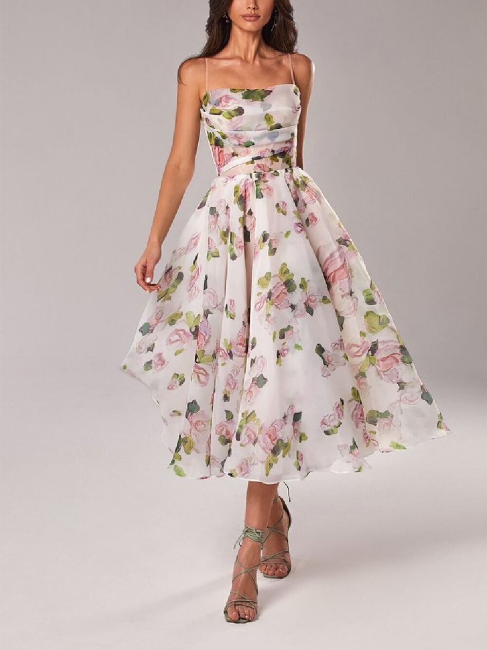 Morgan | Women's Floral Spaghetti Strap A-Line Midi Dress