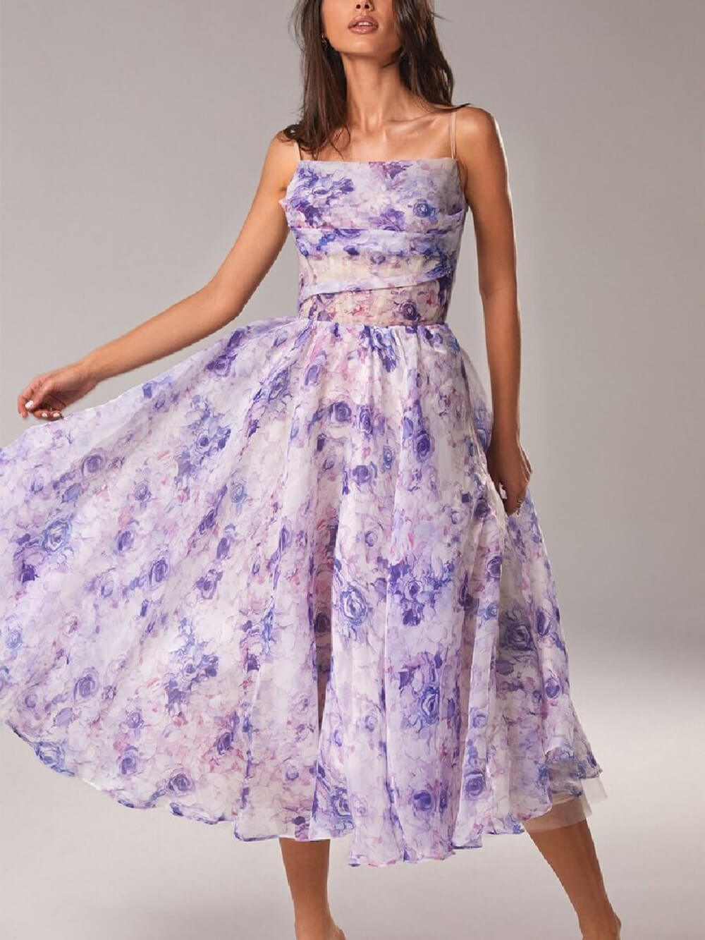 Morgan | Women's Floral Spaghetti Strap A-Line Midi Dress