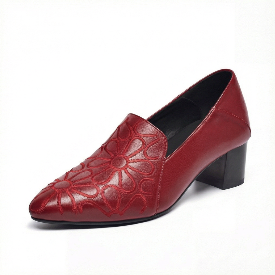 Floressa - Women's embroidered leather pumps with cushioned heel