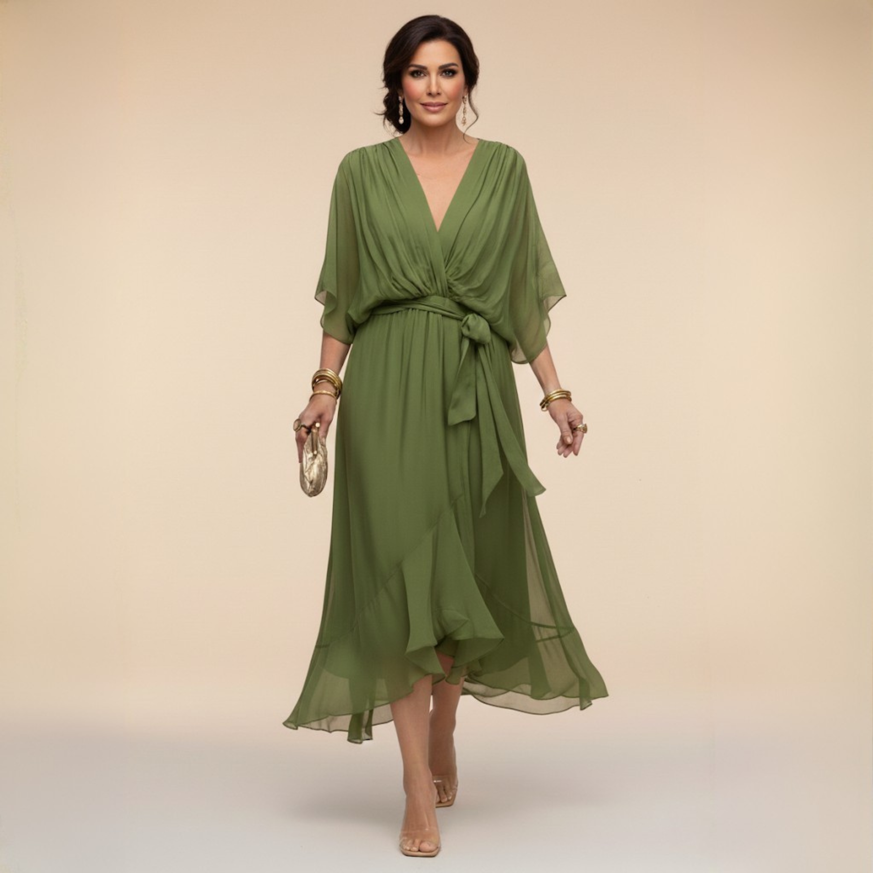 MARTA™ | CHIFFON DRESS WITH V-NECK