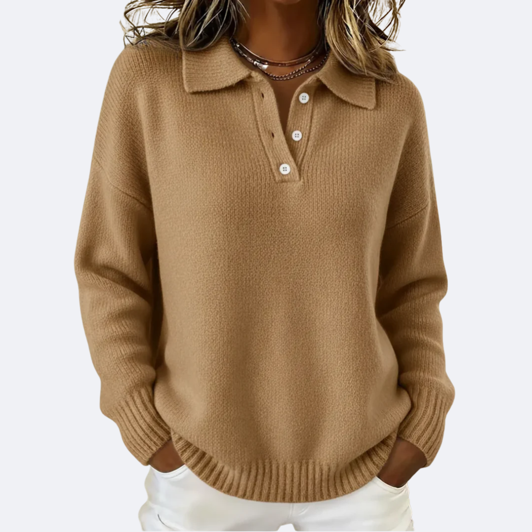OLIVIA - Soft Knit Polo Collar Sweater