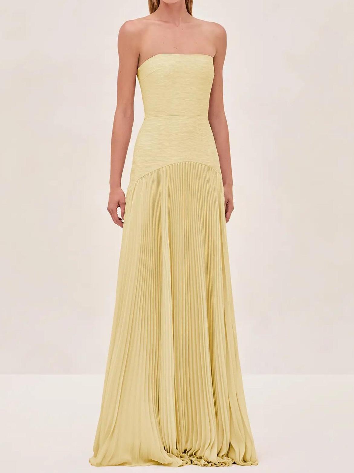 Eleanor | Women's Strapless Pleated Maxi Wedding Guest Dress