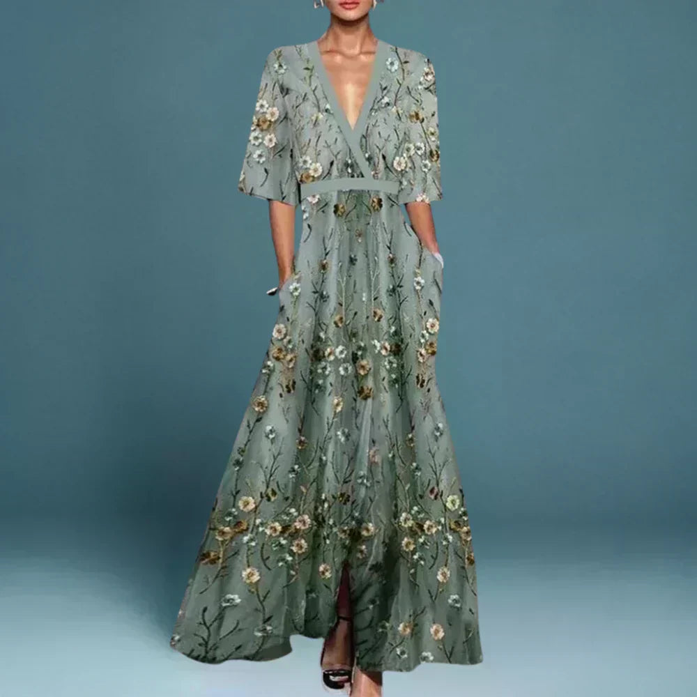 Ruby- Elegant Dress with Floral Pattern