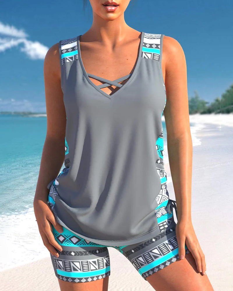 Lena - Tankini with Geometric Print and V-Neck