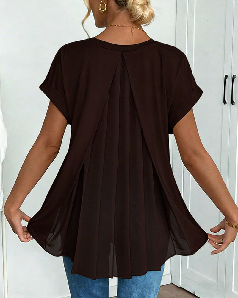Short Sleeve Solid Color Patchwork Tee