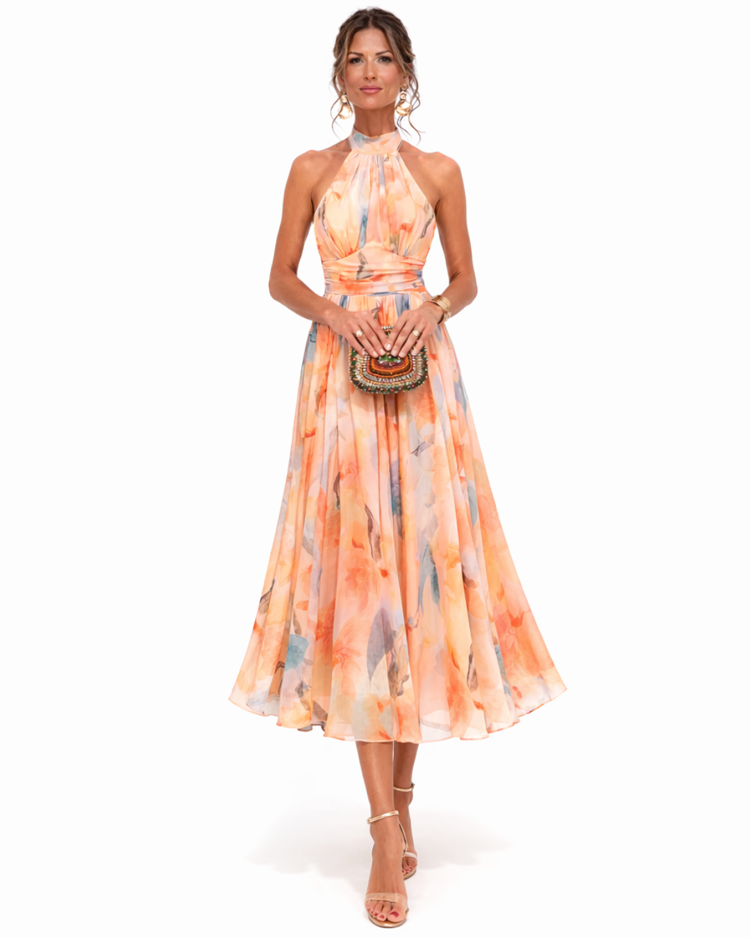 Aurora™ | Halter Neck Dress with Watercolor Print
