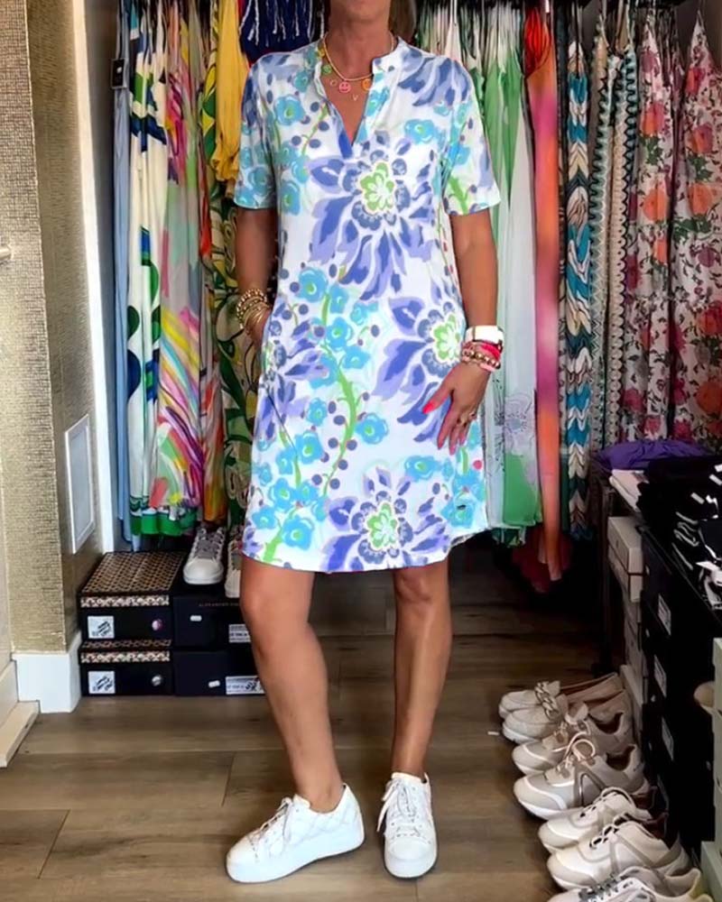 Ivendra | Short Sleeve Floral Print Dress
