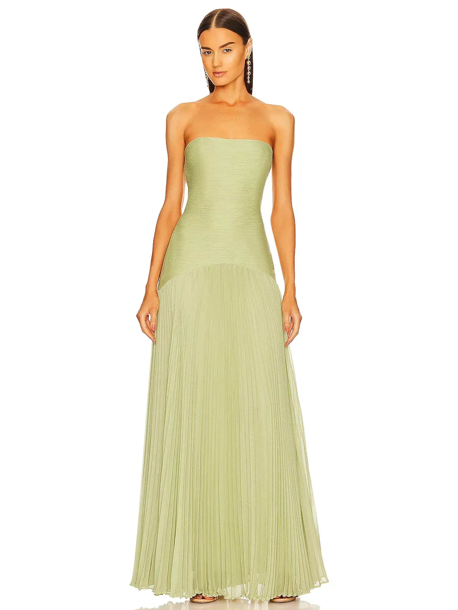 Eleanor | Women's Strapless Pleated Maxi Wedding Guest Dress