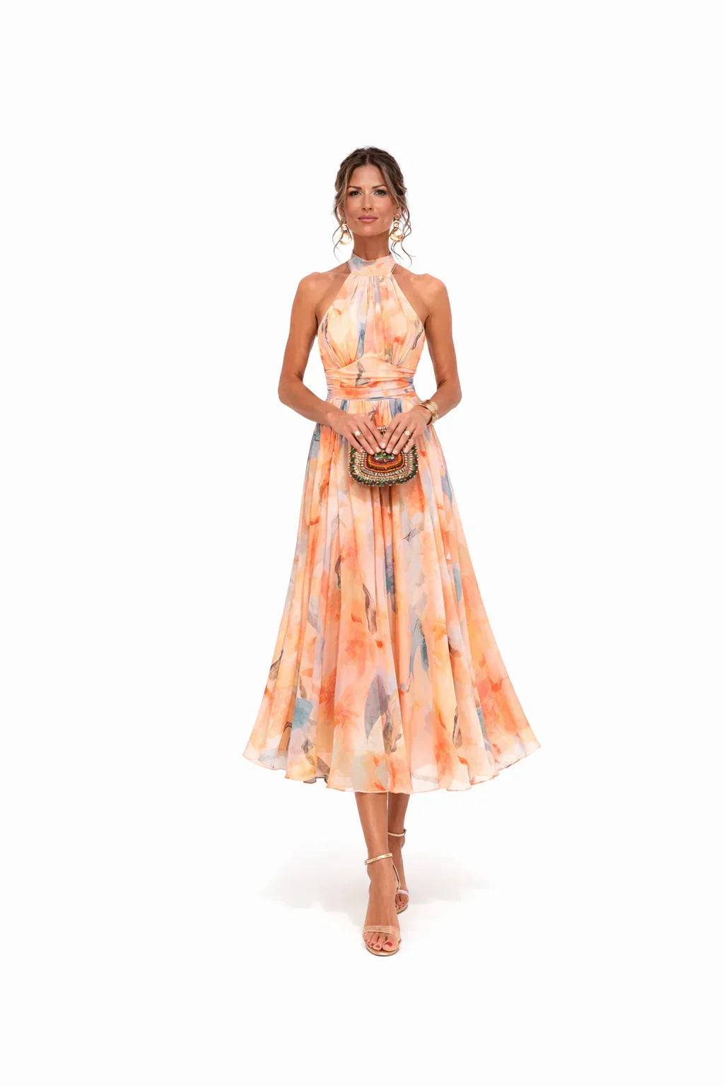 Esther | Halter Neck Dress with Watercolor Print