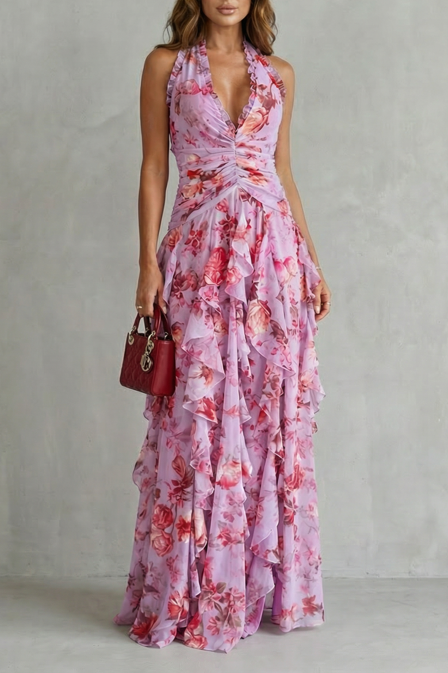 Belladina™ | Romantic Rose Halter Maxi Dress