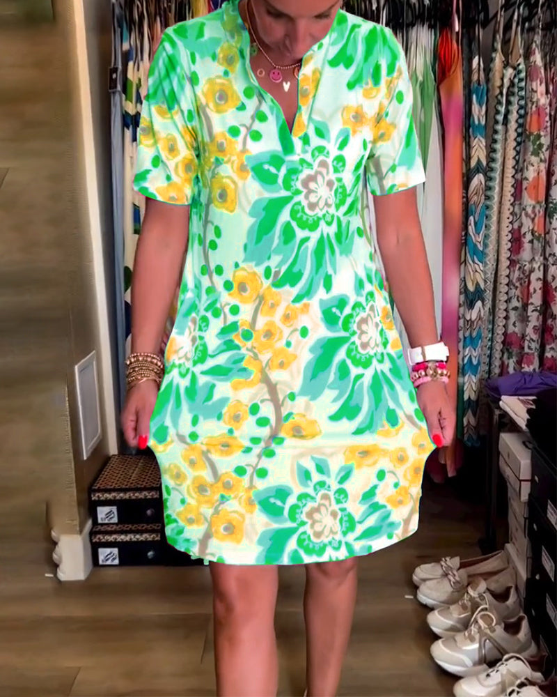 Ivendra | Short Sleeve Floral Print Dress