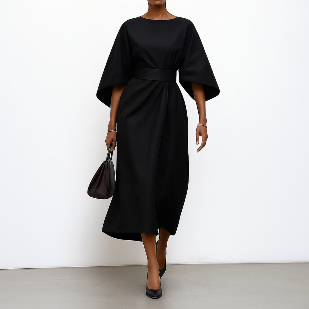 Elegant Long Dress with Batwing Sleeves