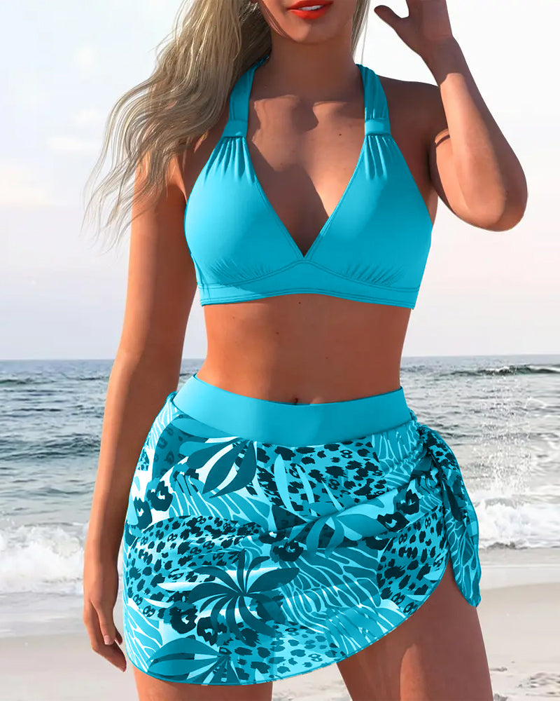 Two-piece swimsuit with bra and skirt