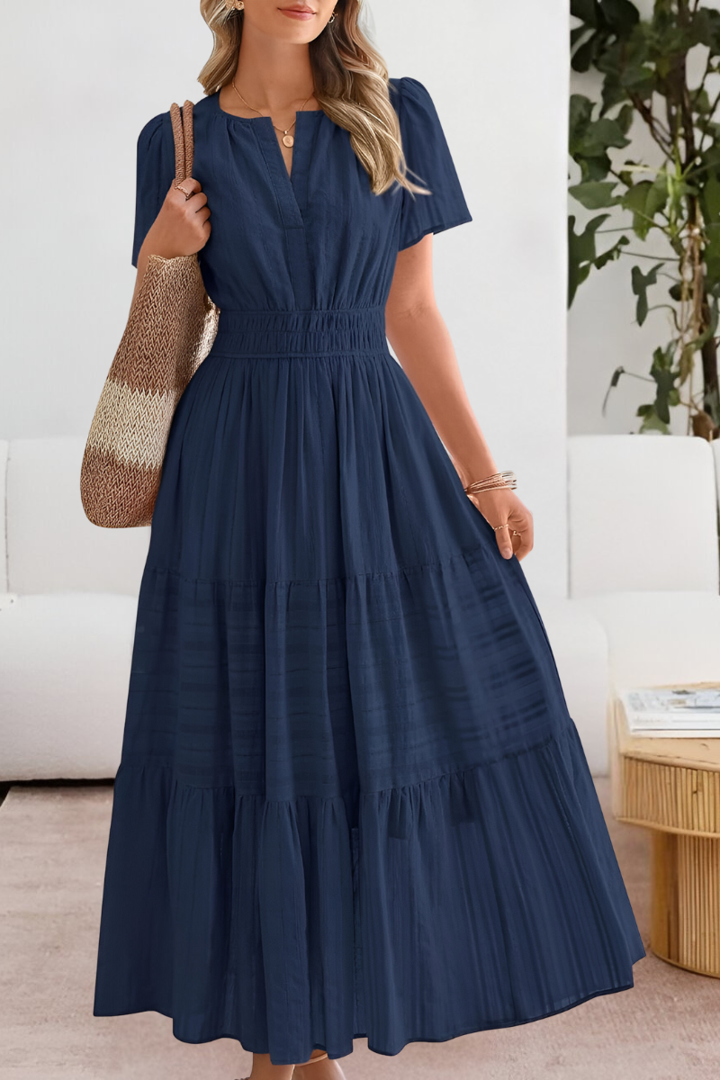 Eleanor | Women's Boho Short Sleeve Smocked Midi Dress