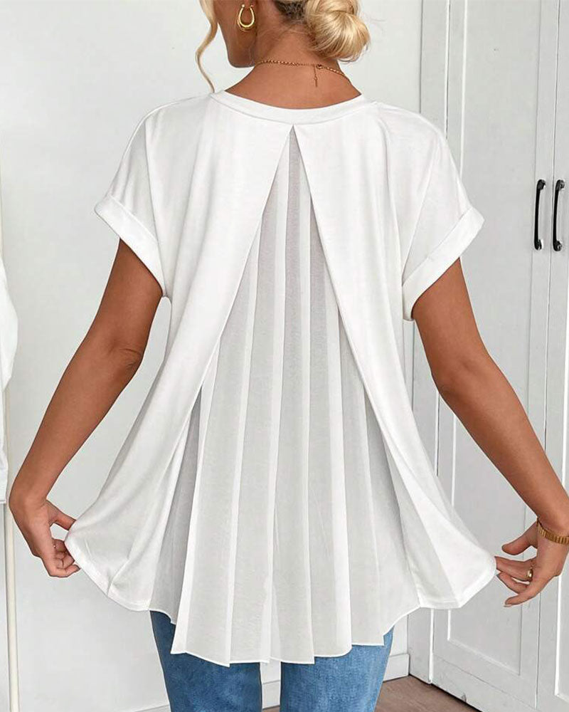 Short Sleeve Solid Color Patchwork Tee