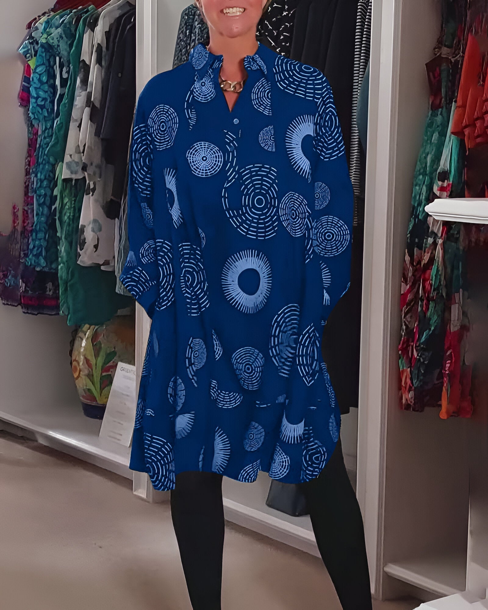 Demelza - Long Sleeve Geometric Print Dress
