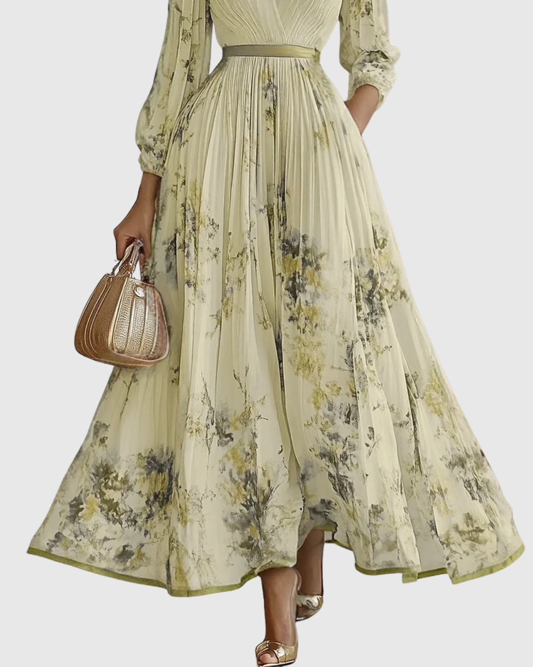 Elegant Long Pleated Dress Rowella - Maxi Fluid Dress for Women