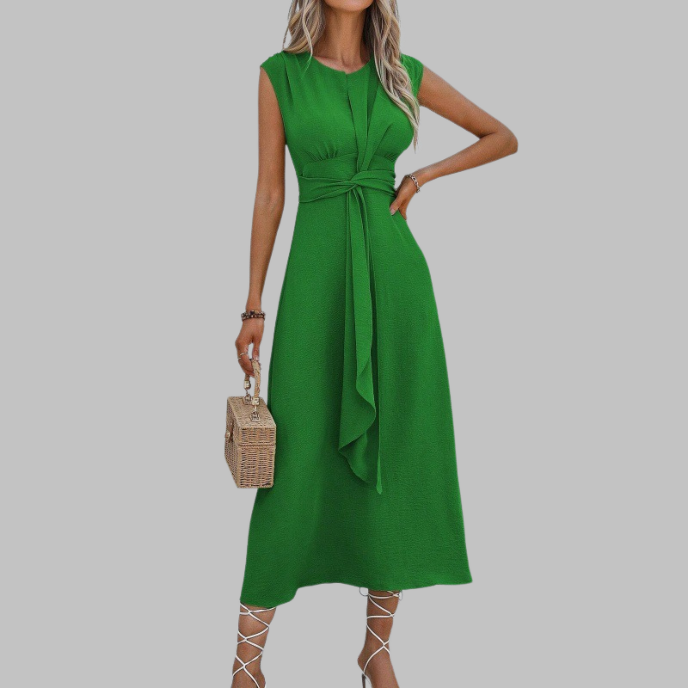 Elegant Long Sleeveless Dress with Round Neck - Chic Maxi Dress for Women