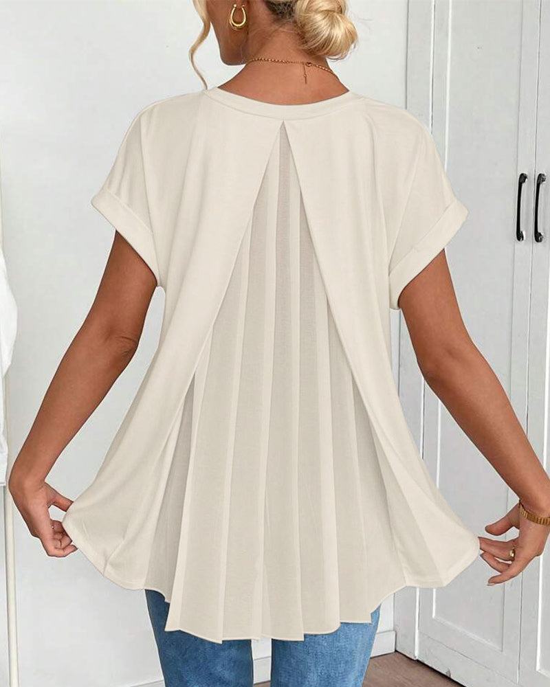 Short Sleeve Solid Color Patchwork Tee