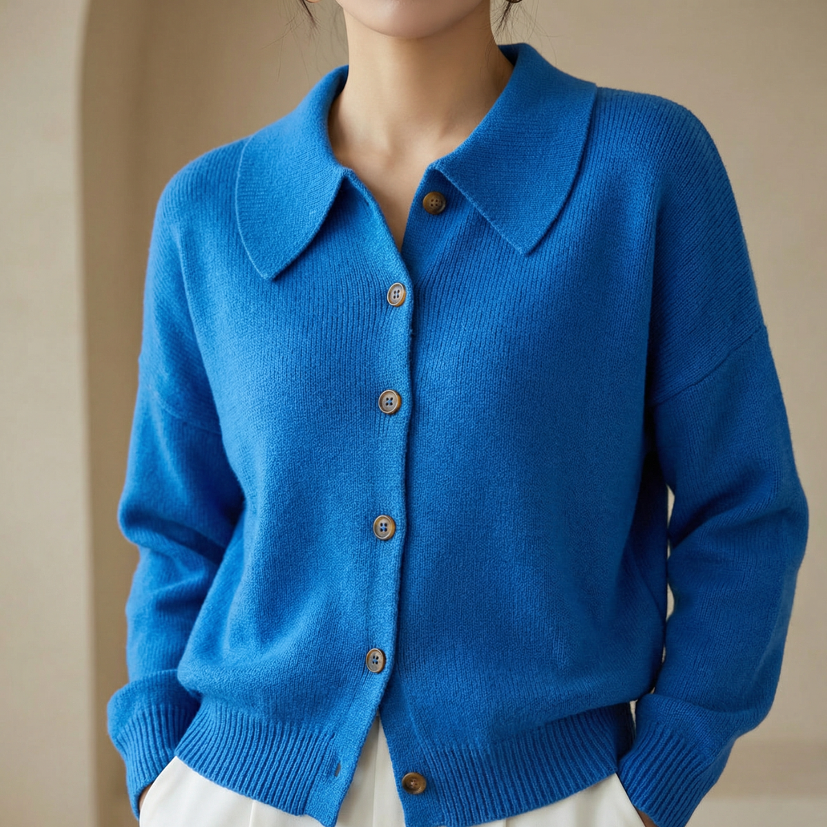 Collete – Women's Soft Knit Cardigan with Peter Pan Collar