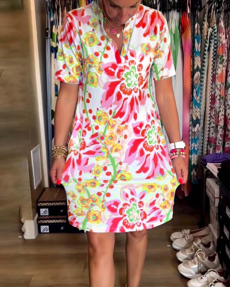 Ivendra | Short Sleeve Floral Print Dress