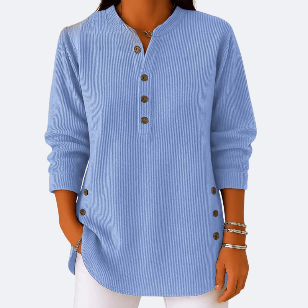 ELENA - Soft Ribbed Top with Side Buttons