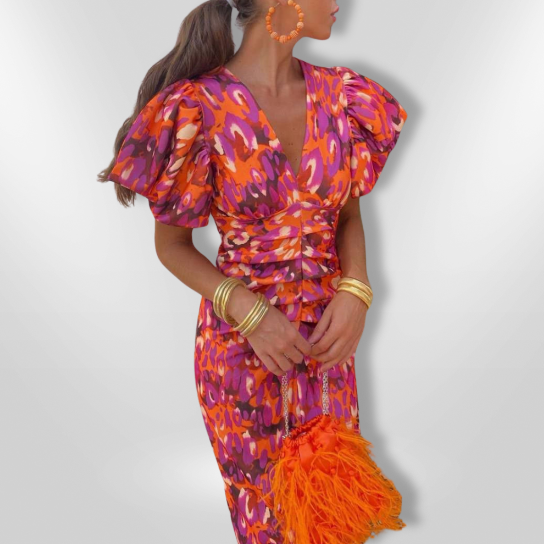 Oranit™ | Colorful Dress with Pleated Sleeves