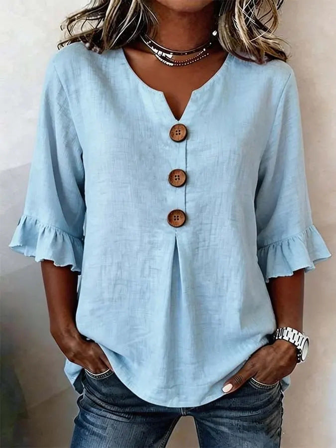 Stefania™ | Blouse with Buttons & Ruffles