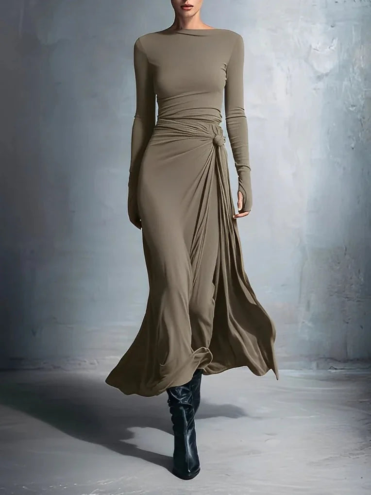 Elegant Jersey Maxi Dress with Wrap Knot