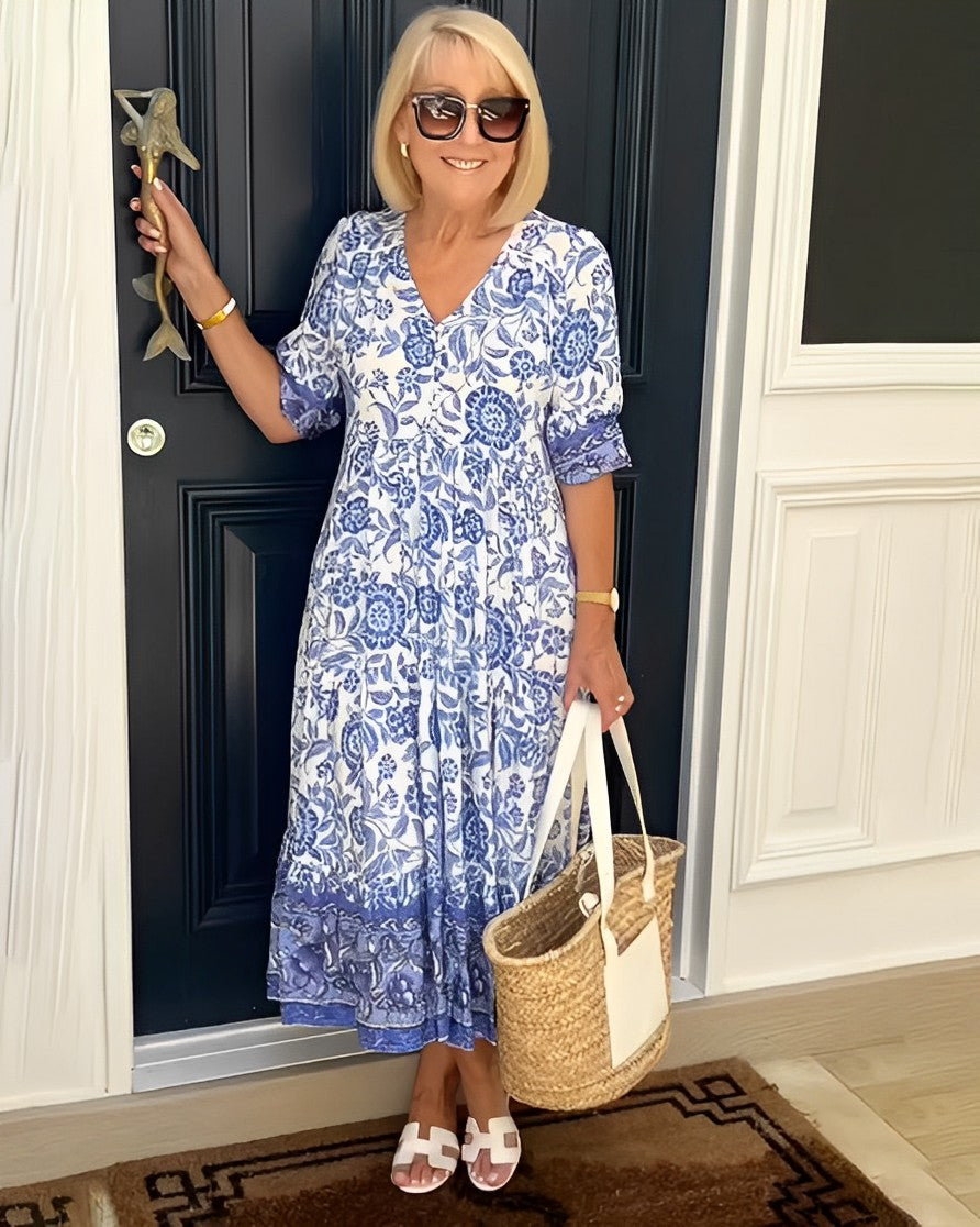 Tallis | Floral Viscose Dress with V-Neck