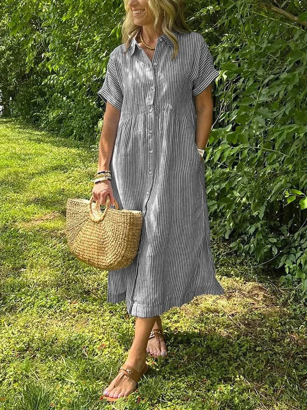 CLAIRE – EFFORTLESS STRIPED SHIRT DRESS
